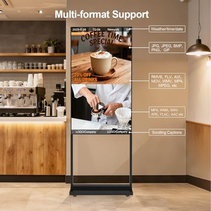 32 Inch Digital Signage Display, 700nits Menu Displays, Indoor Floor Standing Display, LCD Advertising Display, CMS Remote Publishing, U-Disk Plug & Play, APP, Android OS, HDMI in