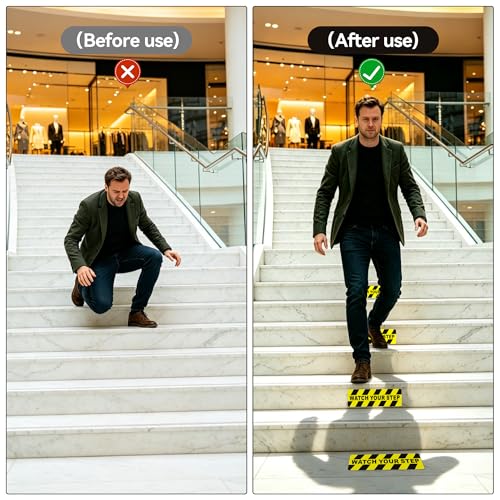 5 Pack Watch Your Step Sign, Watch Your Step Stickers with Strong Self-Adhesive, Caution Floor Decals Yellow Black Safety Labels for Stairs, Steps, Trip Hazard Areas – Durable & Non-Slip