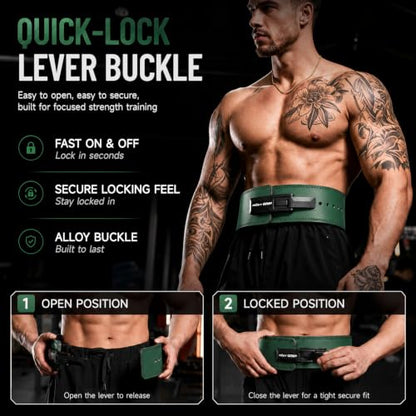 10mm Quick Lock Lever Belt Weightlifting for Men Women - color: Green, size: L(34-40inches)