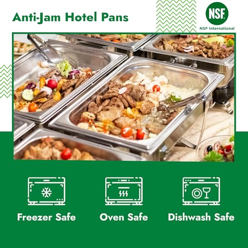 HECMAC 6 Pack Anti-Jam Hotel Pans, 1/6 Size 2 1/2 Inch Deep, Commercial Stainless Steel Chafing Steam Table Pan, Catering Storage Metal Food Pan, 23 Gauge - size: 1/6 Size, 2-1/2" Deep