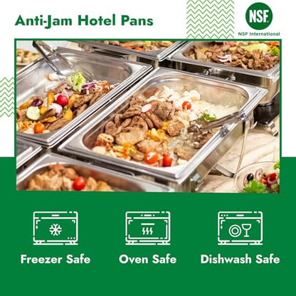 HECMAC 6 Pack Anti-Jam Hotel Pans, 1/6 Size 6 Inch Deep, Commercial Stainless Steel Chafing Steam Table Pan, Catering Storage Metal Food Pan, 23 Gauge - size: 1/6 Size, 6" Deep