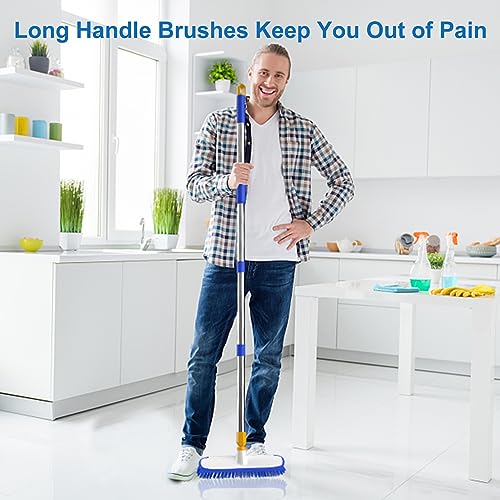 ITTAR 55" Extendable Floor Scrub Brush, 12" Wide Heavy-Duty 2-in-1 Scrub & Squeegee Deck Brush for Tile Grout Shower Floor, Kitchen, Restaurant, Patio & Garage Cleaning - color: Blue
