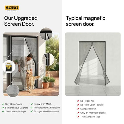 AUGO Magnetic Screen Door - Self Sealing, Heavy Duty, Hands Free Mesh Partition Keeps Bugs Out - Pet and Kid Friendly - Patent Pending Keep Open Feature - 34 Inch x 81 Inch - size: 34" x 81"