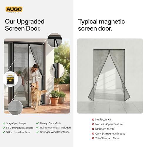 AUGO Magnetic Screen Door - Self Sealing, Heavy Duty, Hands Free Mesh Partition Keeps Bugs Out - Pet and Kid Friendly - Patent Pending Keep Open Feature - 38 Inch x 83 Inch - size: 38" x 83"