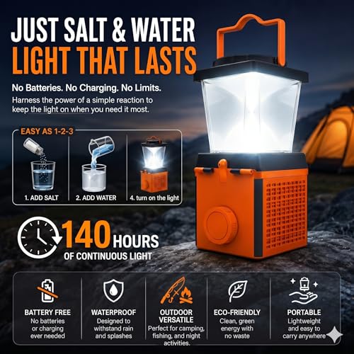 Environmentally Conscious Lighting, Saltwater Camping Lantern - Survival & Emergency Outdoor Ligh Simply add Salt Water to Activate The Light. It's that Easy - size: Large