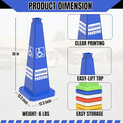 36" ADA Revised Parking Cones 6 Pack, Handicap Reserved Parking Traffic Cones with Rubber Weighted Base, High Visibility Safety Cones for Accessible Parking Spaces - color: ADA REVISED PARKING/BLUE, size: 36 inch