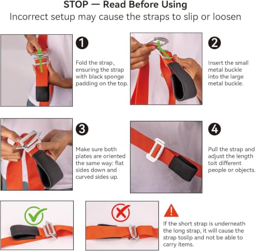 Moving Straps for Lifting, with Back Support for 2 Person - color: RED