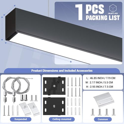 4FT LED Linear Lights 50/45/40/35/30W Up and Down Light, 3000K/4000K/5000K - color: Black, size: 4FT1P