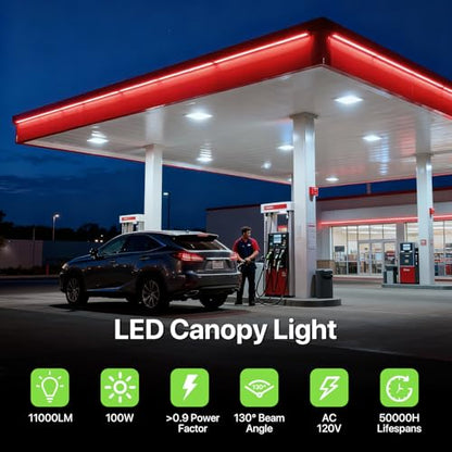 Glitgate LED Canopy Light 100W/80W/60W 3CCT Selectable, 11000LM, 120V - size: 1 Pack