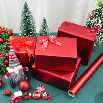 ZINTBIAL Metallic Red Wrapping Paper Roll with Cut Lines - Solid Red Holiday Gift Wrap for Graduation, Christmas, Birthdays, Baby Shower, Wedding - 17.5 in x 33 ft (48 sq. ft), Easy to Cut - color: Metallic-Red