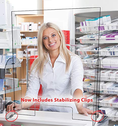 30" x 42" Acrylic Shield Plexiglass Single Panel Sneeze Guard Barrier w/Cutout for Counters, Tables, Checkouts, or Desks - Shields and Protects from Coughing and Sneezing - Made in USA