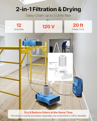 VEVOR Blower Fan, Low Profile Air Mover Carpet Dryer, 1000 CFM, 2 Speeds, Multi-Angle Airflow, Lightweight Portable for Crawlspaces, Attics, Basements, Bathrooms, Water Damage Restoration, Blue - size: 1000 CFM (Low Profile)