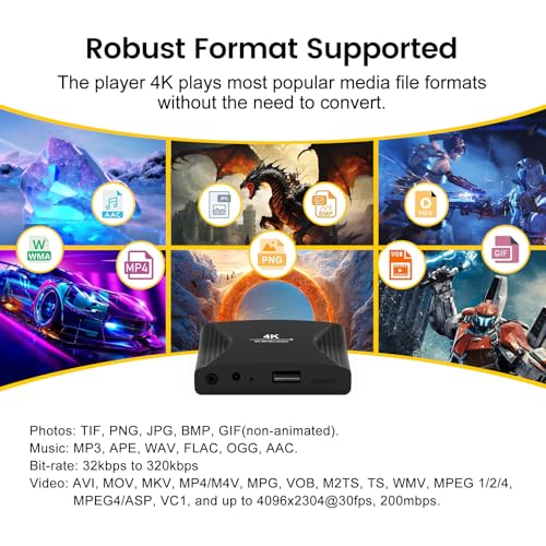ACEMAX 4K Digital Signage Media Player — Auto Play & Loop USB Videos, No WiFi Needed, Supports USB up to 8TB & MicroSD 1TB, HDMI 4K H.265 Media Player for TV Displays