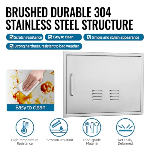 Outdoor Kitchen Doors, 23x17 Inch 304 Stainless Steel BBQ Access Door with Vent, Double Steel Doors for Outdoor Grill Island - size: 23W x 17H-Right