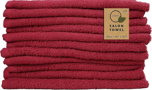 Salon Towels – Pack of 24 (16"x27") 100% Cotton Ring Spun (Not Bleach Proof) Ultra Soft, Highly Absorbent Hand Towels – Bulk for Spa, Gym & Salon (Burgundy) - color: Burgundy
