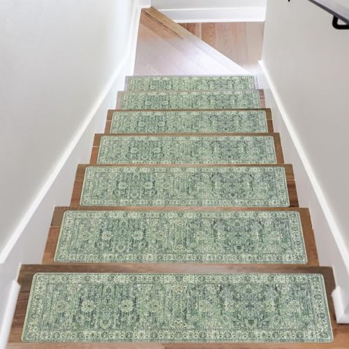 OJIA Non-Slip Stair Treads for Wooden Steps 30"X8" Indoor Stair Runners - color: Green, size: 30" x 8"