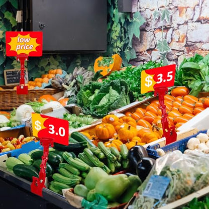 Honeydak Red 50 Pcs Sign Holder Clips Bulk for Grocery Retail Display Plastic Shelf Price Sign Clamps Double Sided Swivel Holder with Antislip Padding Rotatable Merchandising Clips for Store - color: Red