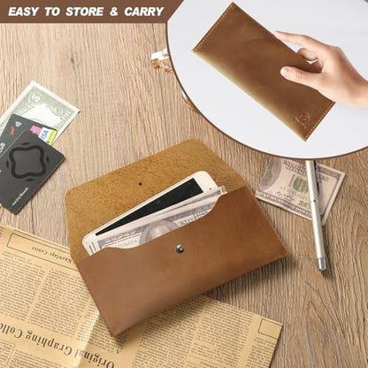 Ringsun Genuine Leather Cash Envelopes, Reusable Budget Envelope, Retro Clutch for Men & Women, Minimalist Wallet, Bourbon Brown - color: Bourbon Brown