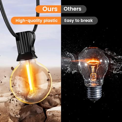 OHLUX 35FT Solar String Lights Outdoor, Waterproof Solar Patio Lights with Remote, 17 Shatterproof LED Filament G40 Globe Bulbs, 2200K Soft White, Dimmable Outside Hanging Light for Backyard Deck - size: 35FT