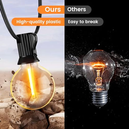 OHLUX 35FT Solar String Lights Outdoor, Waterproof Solar Patio Lights with Remote, 17 Shatterproof LED Filament G40 Globe Bulbs, 2200K Soft White, Dimmable Outside Hanging Light for Backyard Deck - size: 35FT