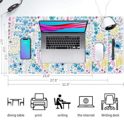 Floral Desk Mat, Cute Flower Large Mouse Pad, Blue 31.5"x15.7" - color: A Flowers - Blue, size: 31.5" x 15.7"