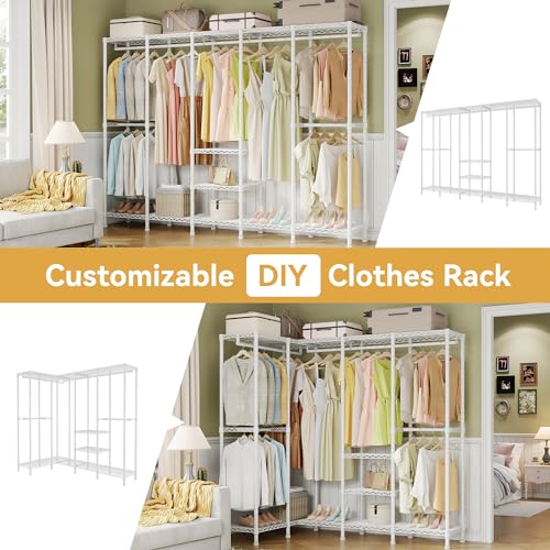 Higeego H5 Clothing Rack for Hanging Clothes, Heavy Duty Closet Rack, White - color: White