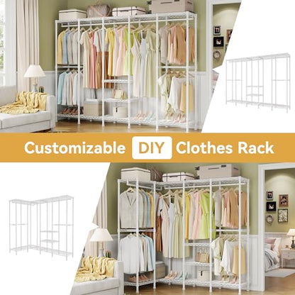Higeego H5 Clothing Rack for Hanging Clothes, Heavy Duty Closet Rack, White - color: White