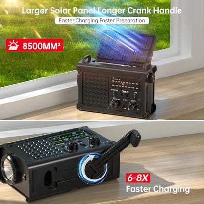 NOAA Emergency Weather Radio, 12000mAh Portable AM/FM, Hand Crank & Solar - color: Black
