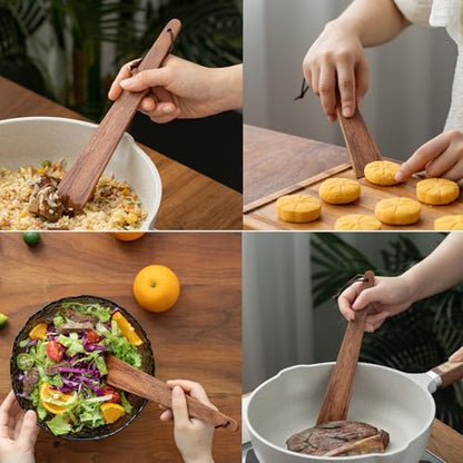 Essential Wooden Spatula Tong Set for Kitchens,Restaurants:Perfect for Fruits, Salads, Desserts, Breads,Barbecues