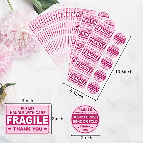 600 PCS Fragile Stickers for Shipping Do Not Trample or Fold Stickers Do Not Drop Labels for Shipping Mailing Envelops Cartons Pallets Adhesive Labels - color: Pink-1