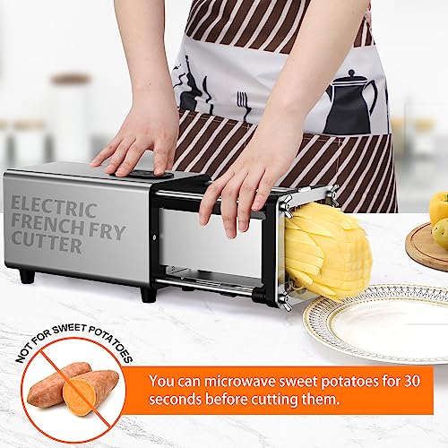 SIXRARI Electric French Fry Cutter, 1/2 & 3/8 Inch Interchangeable Stainless Steel Blades Automatic Potato Cutter, Commercial & Household Potato Slicer, Use for Potatoes Onion Cucumbers - color: Silver