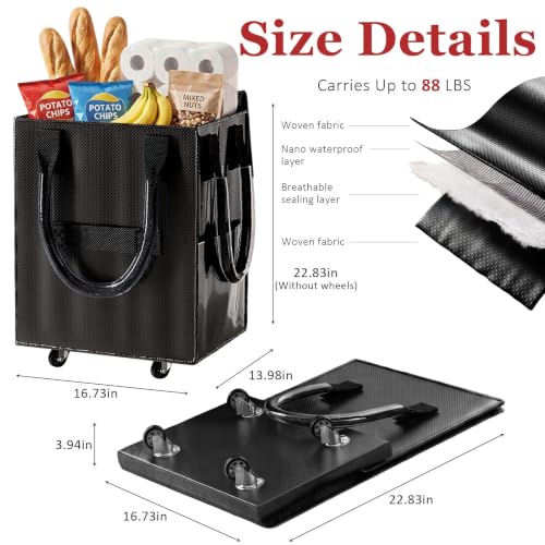 Reusable Grocery Bag on Wheel, Foldable Shopping Cart with Wheels, Can Carry up to 67 Pounds, Suitable for Groceries, Laundry, Camping and Moving. (Black - Medium) - color: Black - Medium