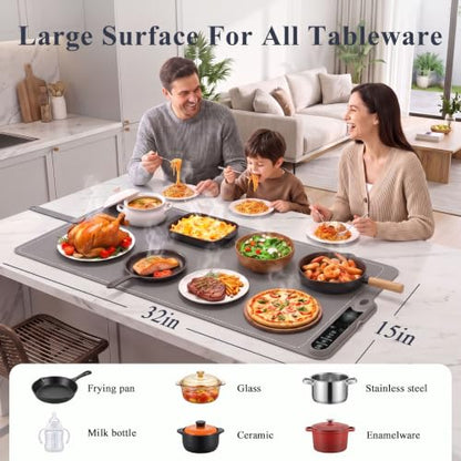 Warming Mat for Food, 32"x15", 7 Heat Levels, 8-Hour Timer, Fast Heat - size: 32“x15”