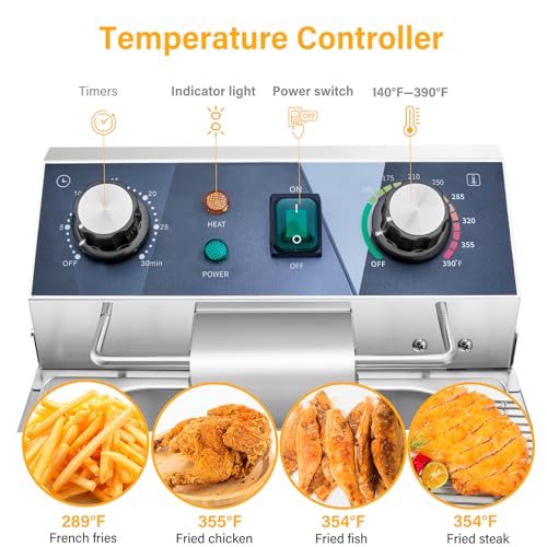 WaterElfo Electric Deep Fryer - 13L 13.7QT Commercial Deep Fryer 1800W 120V18.7Pounds withTroperature Control and Timer Large Basket Fryer for Commercial and Domestic Kitchens - size: 13L 1800W
