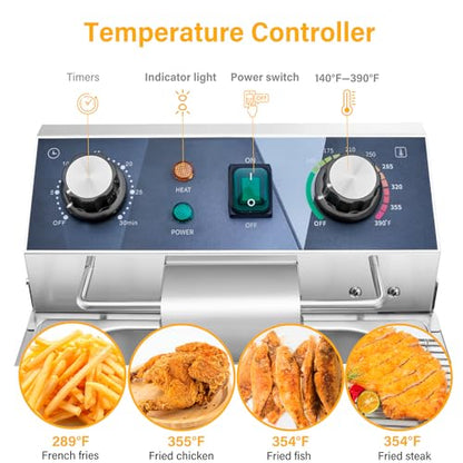 WaterElfo Electric Deep Fryer - 13L 13.7QT Commercial Deep Fryer 1800W 120V18.7Pounds withTroperature Control and Timer Large Basket Fryer for Commercial and Domestic Kitchens - size: 13L 1800W