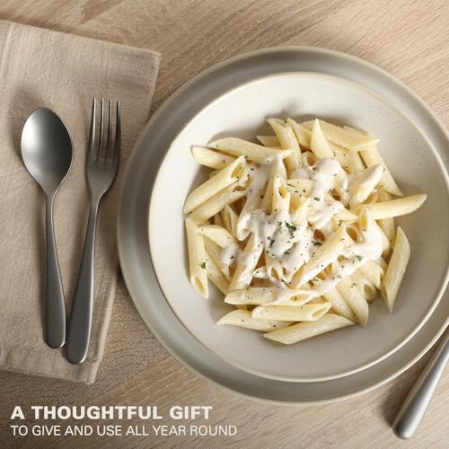Gibson Elite Tribeca Loft 16-Piece Dinnerware Set – Matte Cream and White Reactive Glaze Stoneware, Double Bowl Round Plates and Bowls – Modern Neutral Tableware for 4, Dishwasher & Microwave Safe - color: Matte Cream & White (Tribeca Loft)