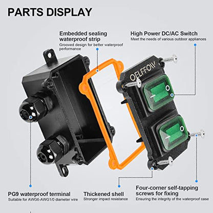 Waterproof On Off Toggle Switch Double Switch/Outlet - color: Green/2 Switch/2 Outlet