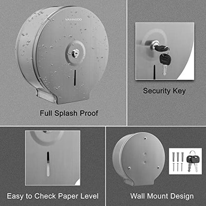 Commercial Jumbo Toilet Paper Dispenser, Wall Mount Stainless Steel 9 Inch Roll Toilet Paper Holder Bath Tissue Dispenser Lock Key (Brushed) - color: Brushed