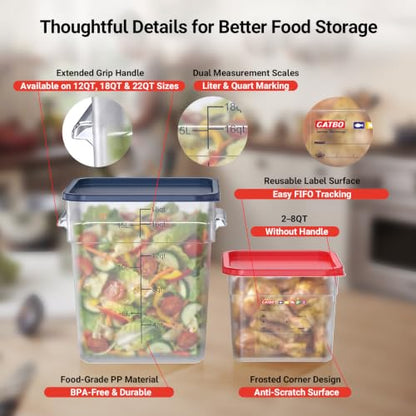 2 Pack 22 QT Commercial Food Storage Containers with Lids, BPA-Free Translucent Large Square Containers with Handles for Flour, Rice, Pet Food and Commercial Bulk Storage - size: 2 X 22.0(QT)