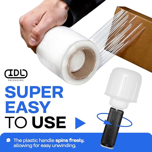 IDL Packaging 5" x 1000' Stretch Wrap Mini Rolls, 80 Ga (2-Pack) - USA-Made - size: 5" Rolls + Handle, style: 1000' Length, 80 Gauge