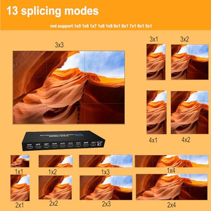 Video Wall Controller 3x3 HDMI Video Image Processor, Support 3840x2160/30HZ HDMI Input & DVI Input, 9-Screen Splicing TV Wall Controller, Support 180 Degree Rotation 3x3 3x2 2x2 3x1 1x4 2x3 4x2 2x4