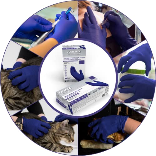 AMMEX Indigo Nitrile Disposable Exam Gloves, 3 Mil, Latex & Powder Free, Food-Safe, Textured, Non-Sterile, Small, Box of 100