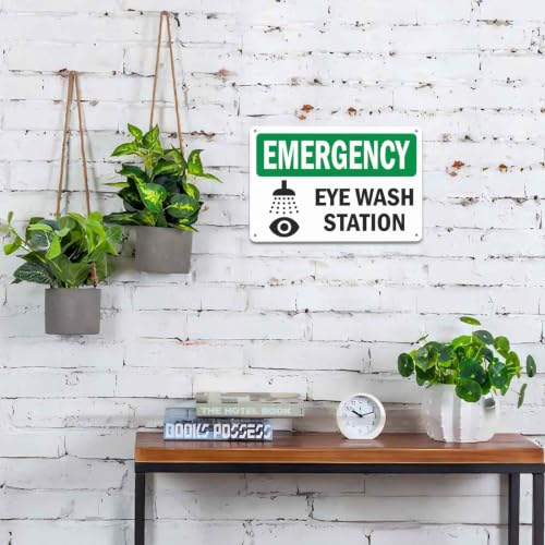 Emergency Eye Wash Station 8X12 Inch Aluminum Metal Sign, For Industrial Workshop, Lab, Commercial Workplace, Public Building