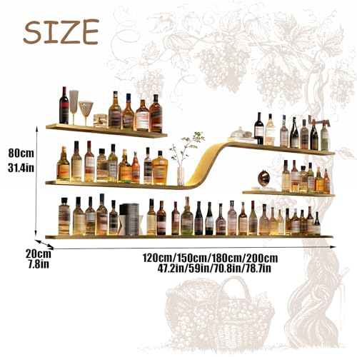 55in Gold Wall Mounted Wine Rack with LED Lights - color: Gold, size: 55in