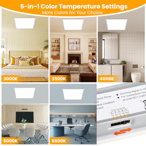 2 Pack 2x2 LED Flat Panel Light, 5CCT Selectable,0-10V Dimmable, 5200LM/40W - color: 2 Pack, size: 2-foot X 2-foot