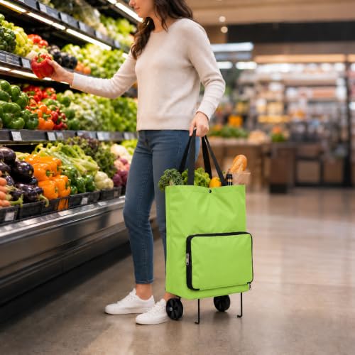 2 in 1 Foldable Shopping Cart with Wheels, Waterproof Oxford Fabric