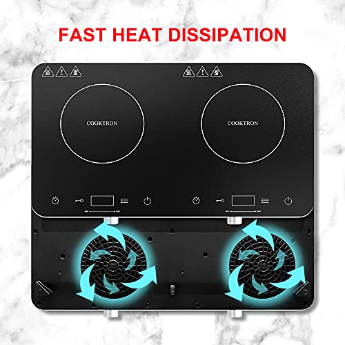 COOKTRON Portable Double Induction Cooktop, 1800W with Knob Control - size: Double Induction Cooktop with Knob Control