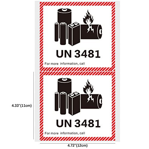 HYBSK 50PCS 4.7" x 4.3" Lithium Ion Battery Transport Caution Warning Labels for Shipping (UN3481) - size: UN3481