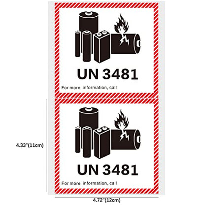 HYBSK 50PCS 4.7" x 4.3" Lithium Ion Battery Transport Caution Warning Labels for Shipping (UN3481) - size: UN3481
