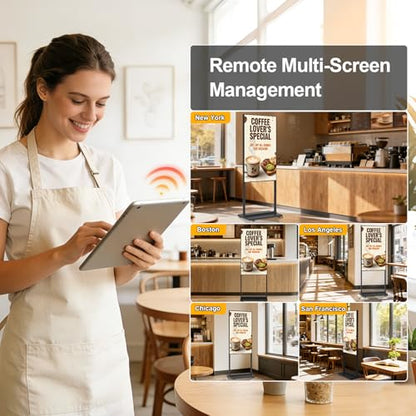 32 Inch Floor Standing Digital Signage, 700nits High Brightness Slim Frameless Advertising Display, Digital Signage with CMS/U-Disk Plug&Play, Split Screen, 7/24 Timer switch,HDMI/USB/WiFi/Android OS